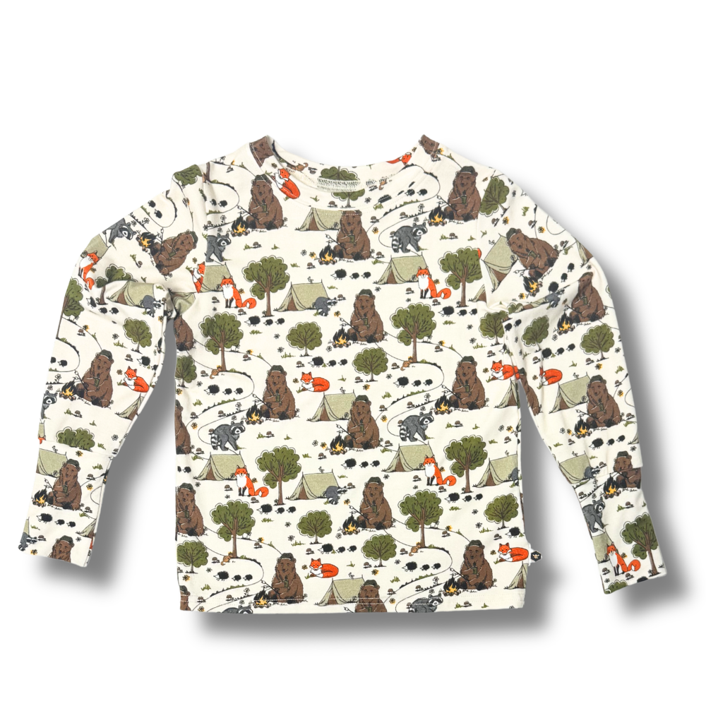 Bamboo Long Sleeve Crew Neck Tee in Happy Camper