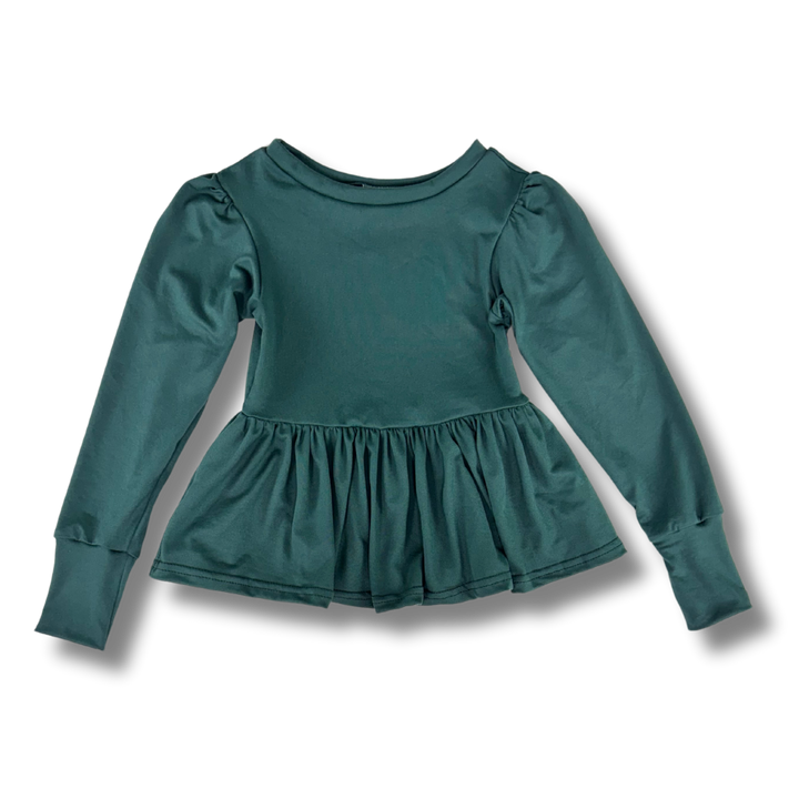 Long Sleeve Peplum Top - Hunter Green