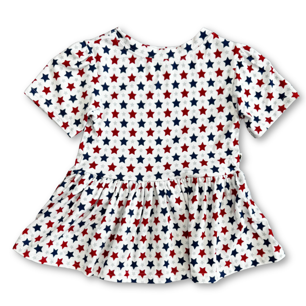 Bamboo Short Sleeve Peplum Top in Independence