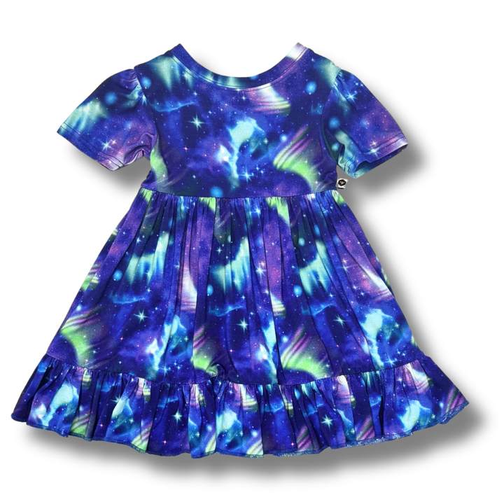 Bamboo Short Sleeve Twirl Dress in Ivalo Skies