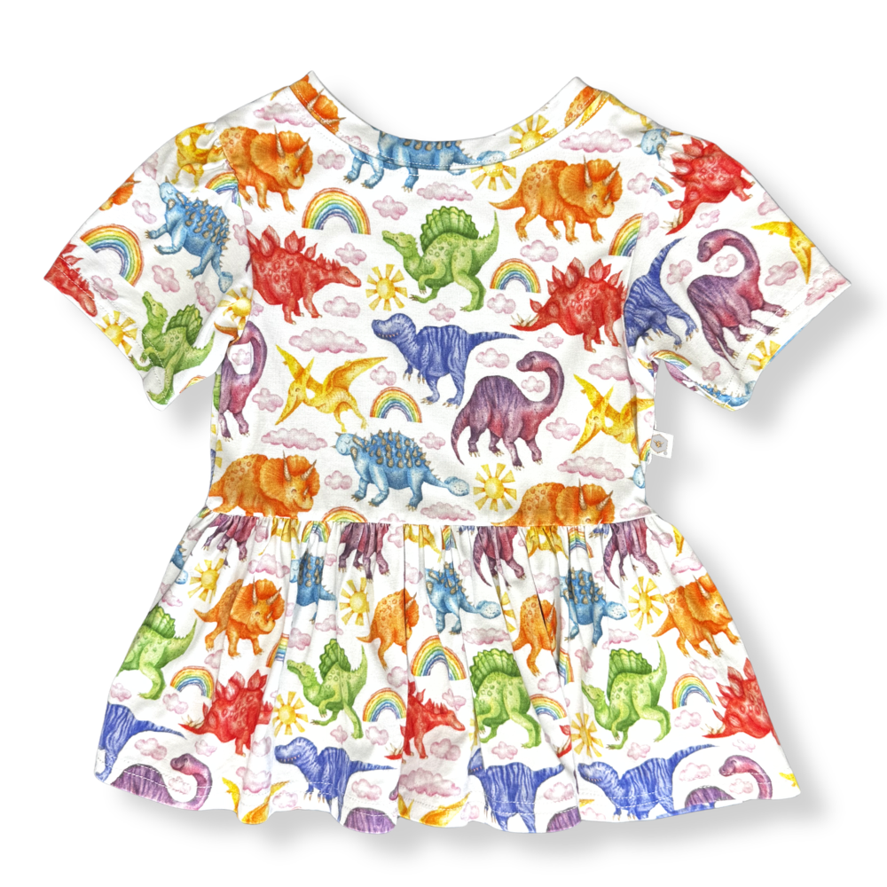 Bamboo Short Sleeve Peplum Top in Jurassic Joy