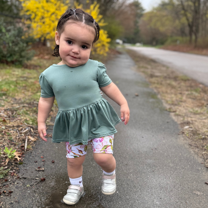 Short Sleeve Peplum Top - Moss