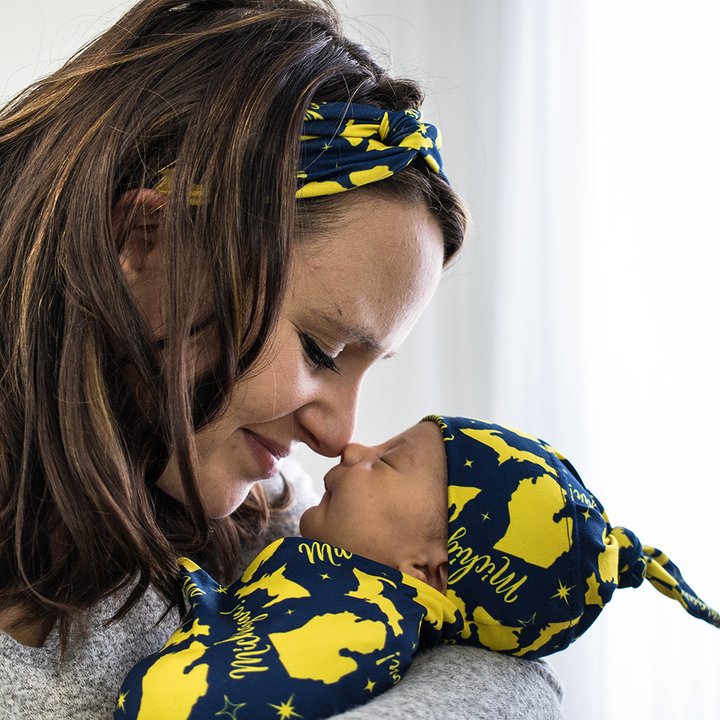 Stretch Swaddle Set  -  Michigan (Blue and Gold)