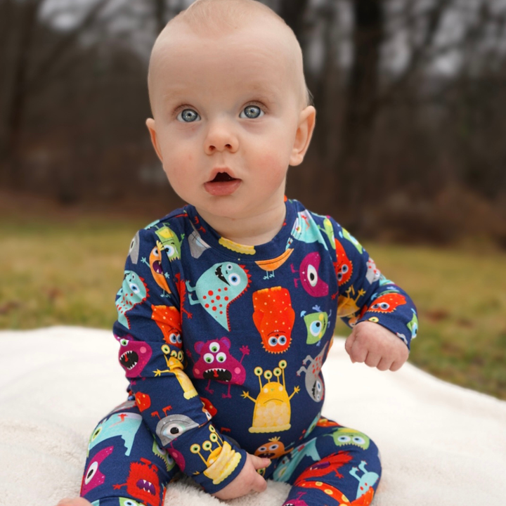 Bamboo Long Sleeve Romper in Monster Mash
