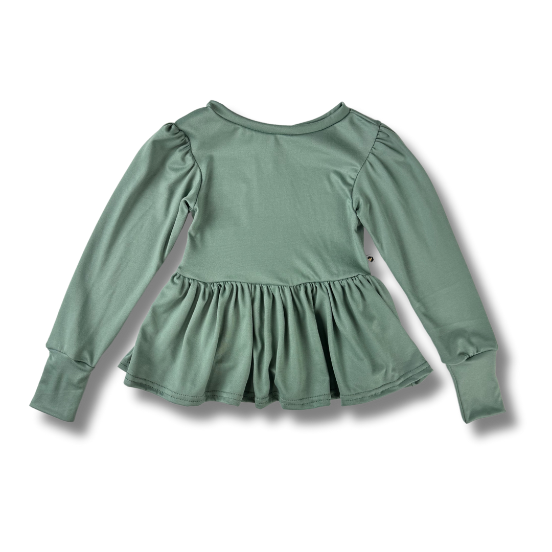 Long Sleeve Peplum Top - Moss