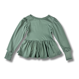 Long Sleeve Peplum Top - Moss