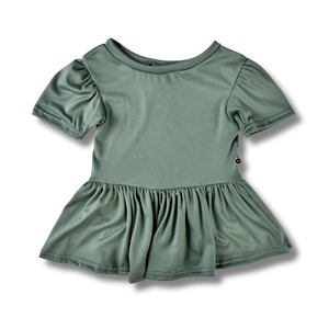 Short Sleeve Peplum Top - Moss