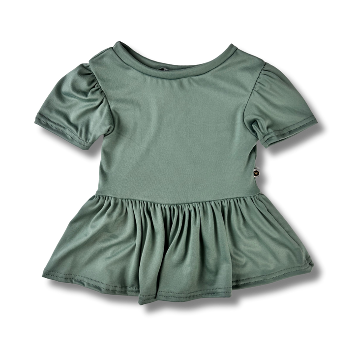 Short Sleeve Peplum Top - Moss