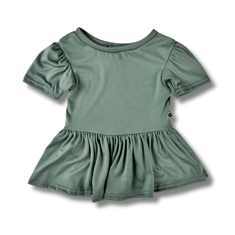 Short Sleeve Peplum Top - Moss