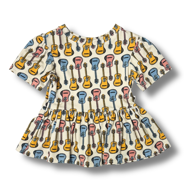 Bamboo Short Sleeve Peplum Top in Music Fest