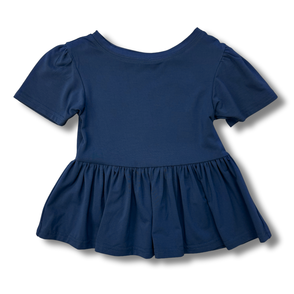 Bamboo Short Sleeve Peplum Top in Navy