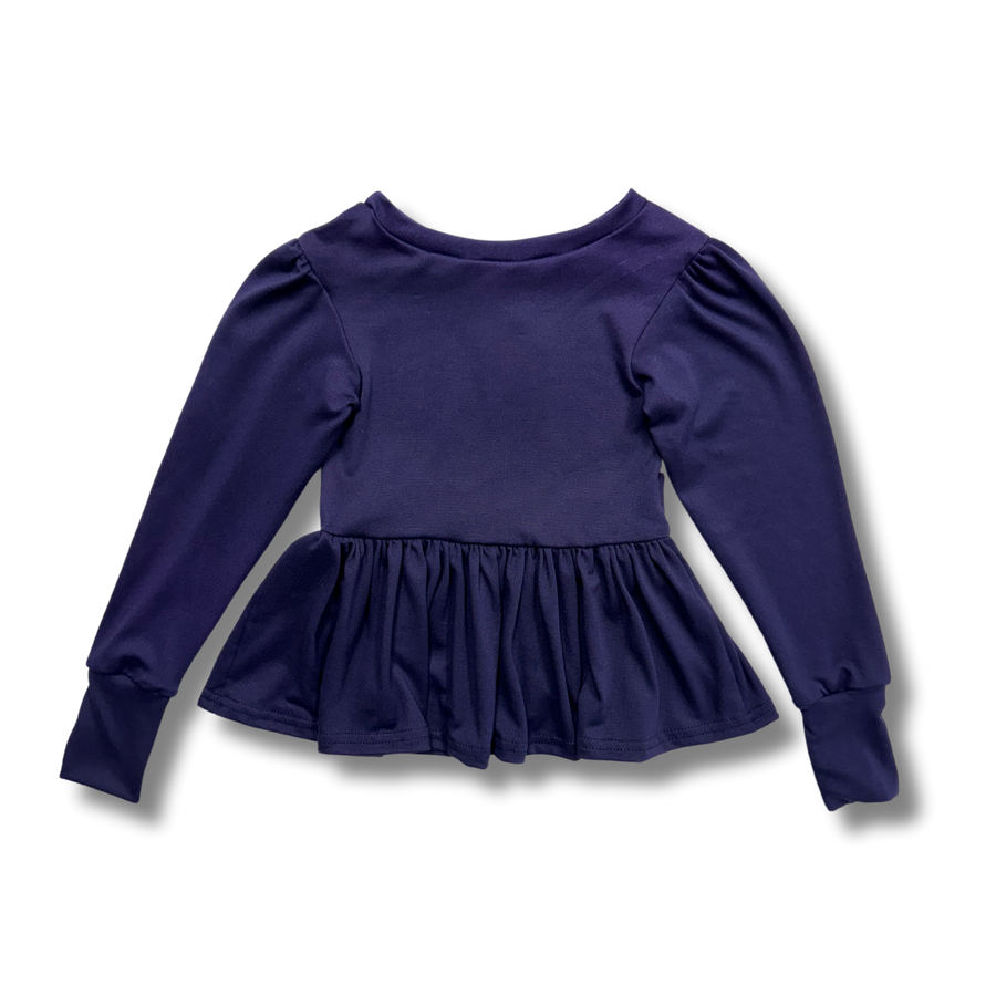 Long Sleeve Peplum Top - Navy