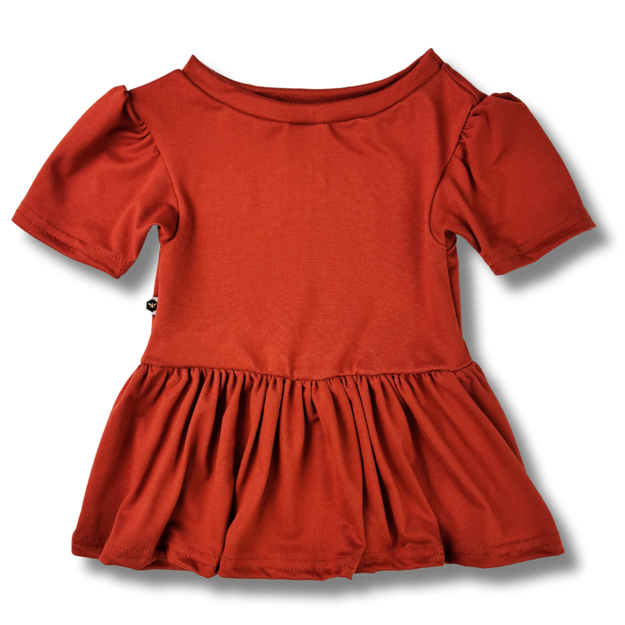 Short Sleeve Peplum Top - Rust