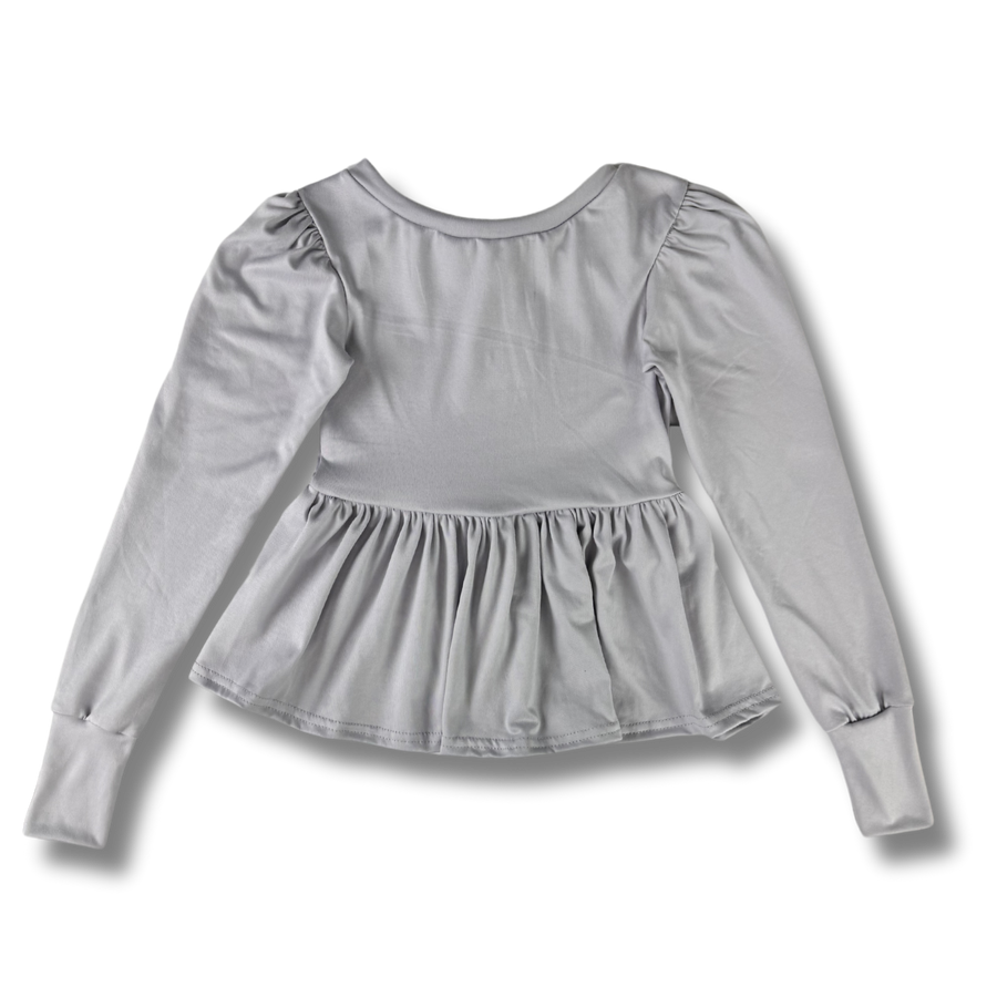 Long Sleeve Peplum Top - Silver