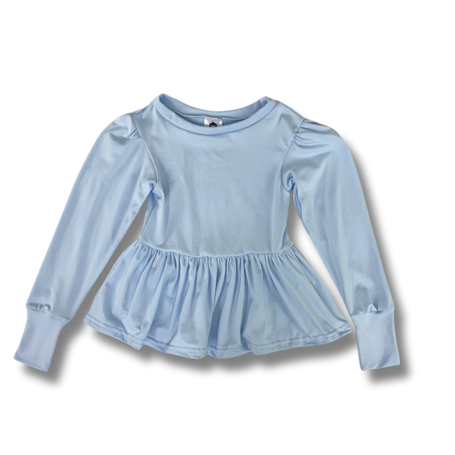 Long Sleeve Peplum Top - Sky