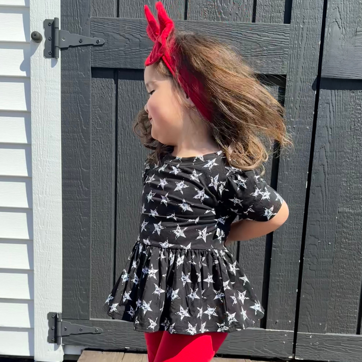 Bamboo Short Sleeve Peplum Top in Star Struck