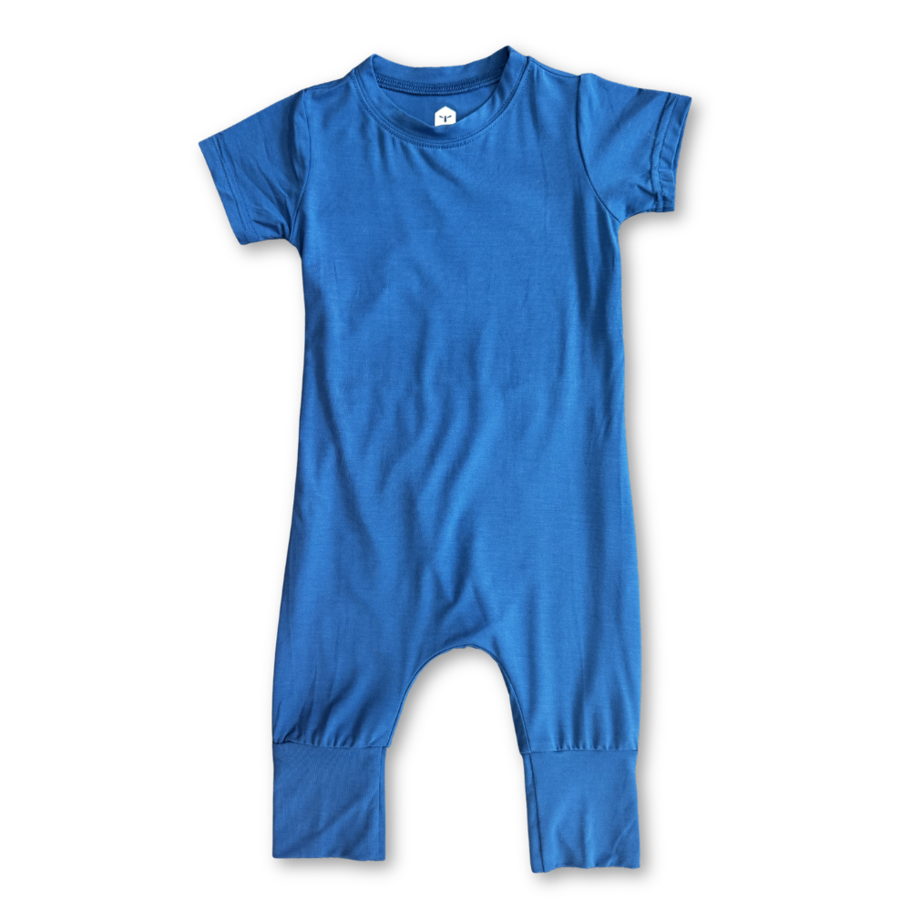 Bamboo Short Sleeve Romper in Twilight Blue