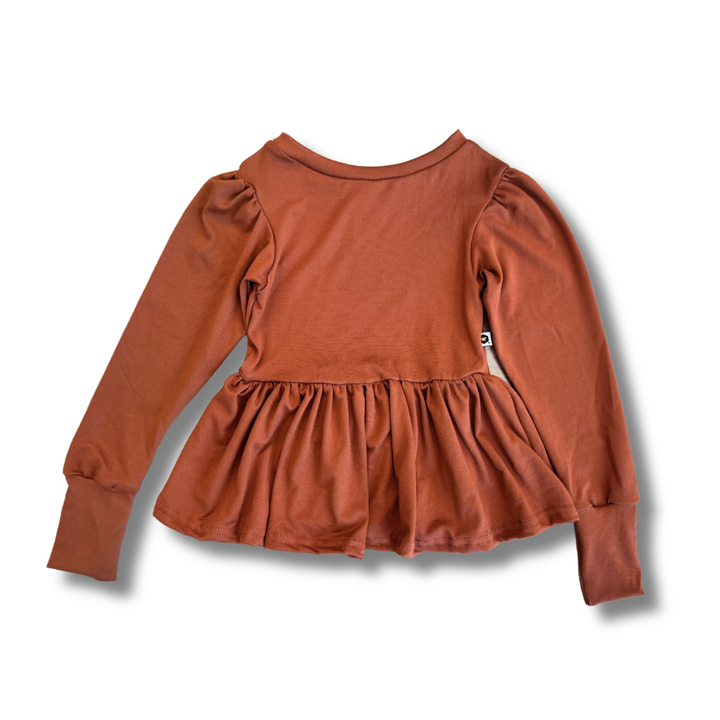 Long Sleeve Peplum Top - Mocha