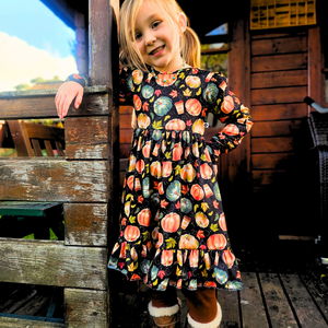 Bamboo Long Sleeve Twirl Dress in Spiced Autumn