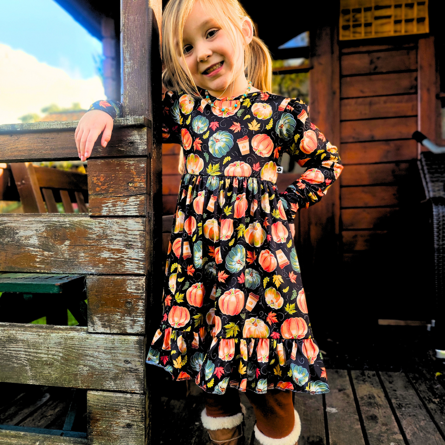 Bamboo Long Sleeve Twirl Dress in Spiced Autumn