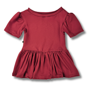 Bamboo Short Sleeve Peplum Top in Brick
