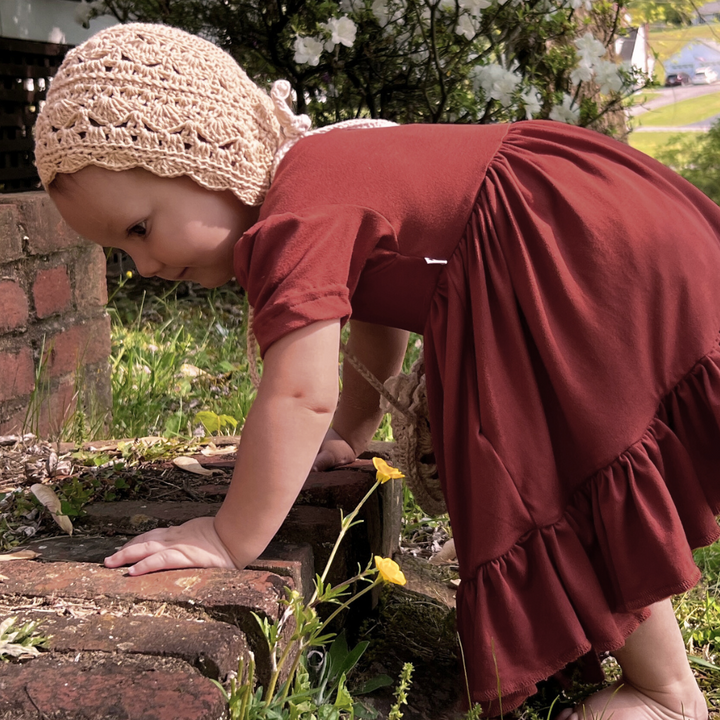 Bamboo Short Sleeve Twirl Dress in Brick