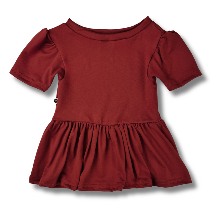 Bamboo Short Sleeve Peplum Top in Brick