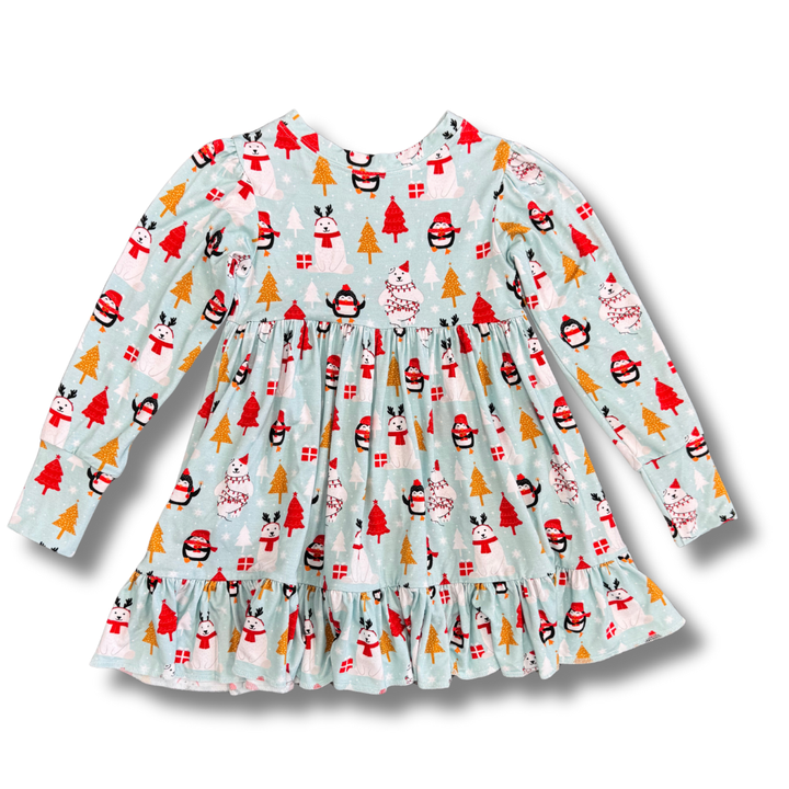 Bamboo Long Sleeve Twirl Dress in Arctic Antics