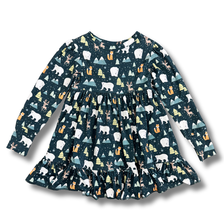 Bamboo Long Sleeve Twirl Dress in Polar Pals