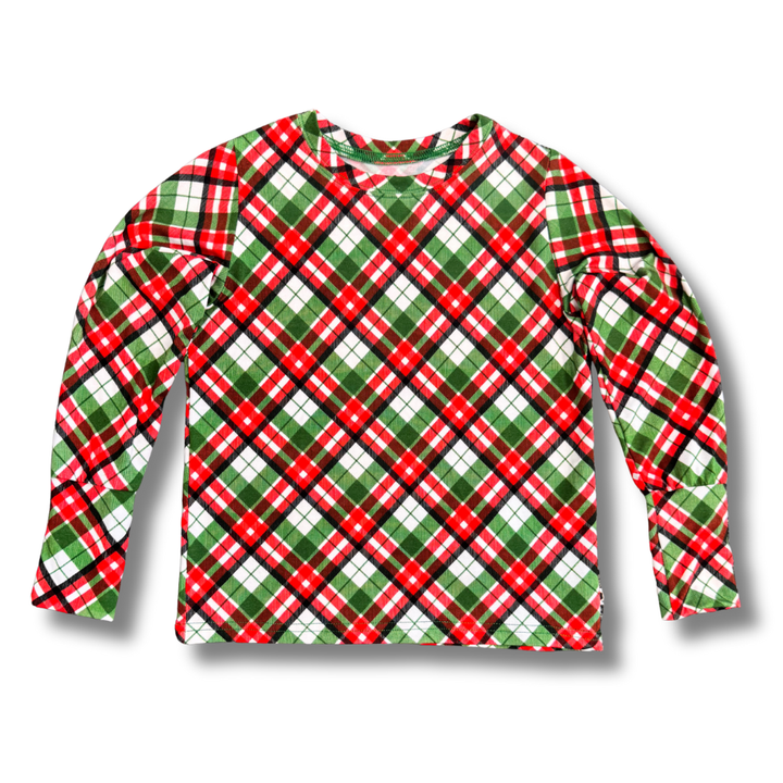 Bamboo Long Sleeve Crew Neck Tee in Peppermint Plaid