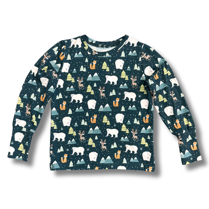 Bamboo Long Sleeve Crew Neck Tee in Polar Pals