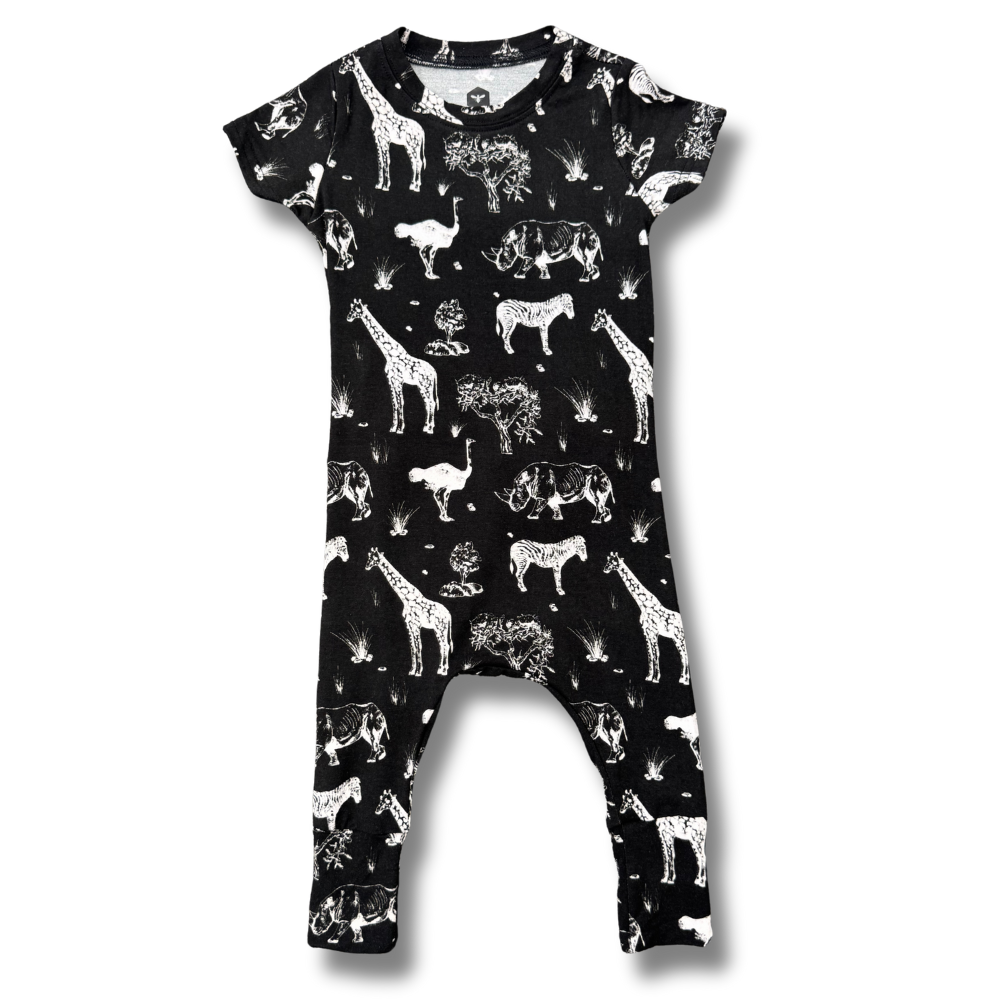 Bamboo Short Sleeve Romper in Safari Adventure