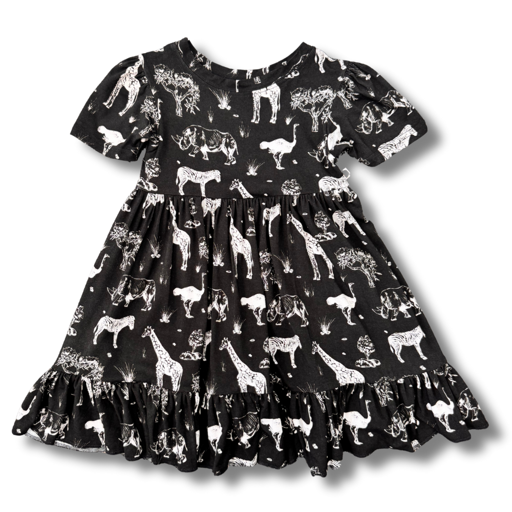 Bamboo Short Sleeve Twirl Dress in Safari Adventure