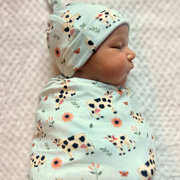 Bamboo Stretch Swaddle Set in Moo & You