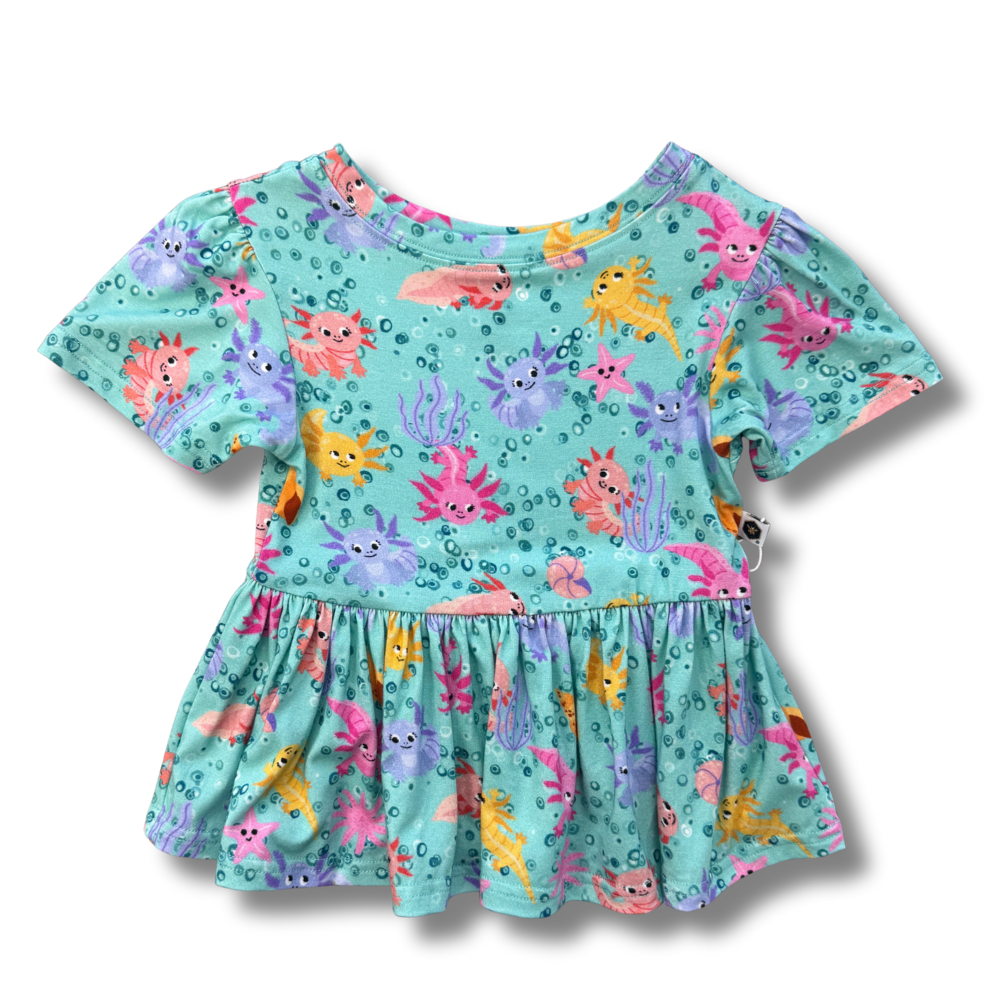 Bamboo Short Sleeve Peplum Top in Axolotl Questions