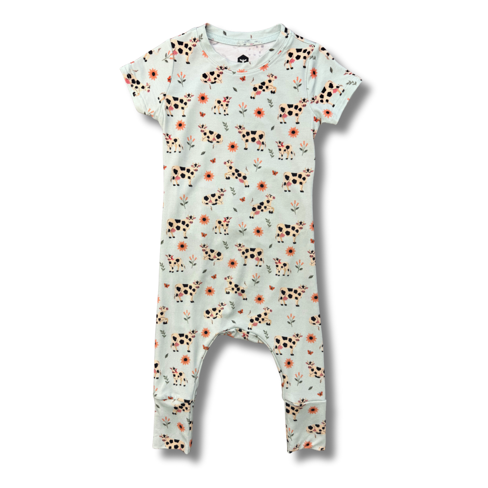 Bamboo Short Sleeve Romper in Moo & You
