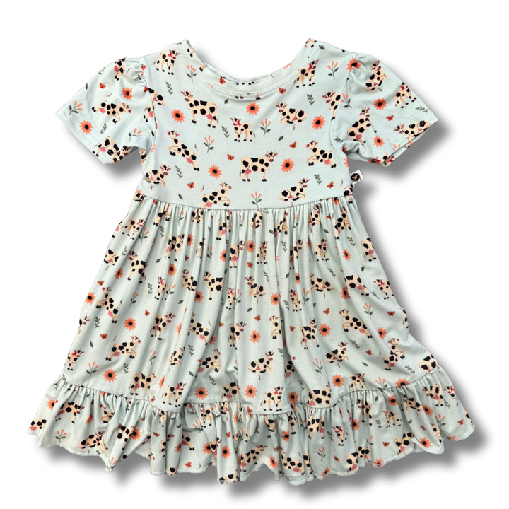 Bamboo Short Sleeve Twirl Dress in Moo & You