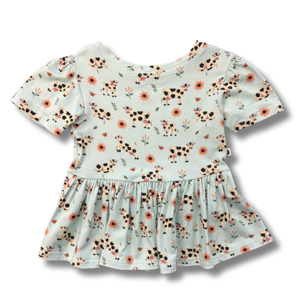 Bamboo Short Sleeve Peplum Top in Moo & You