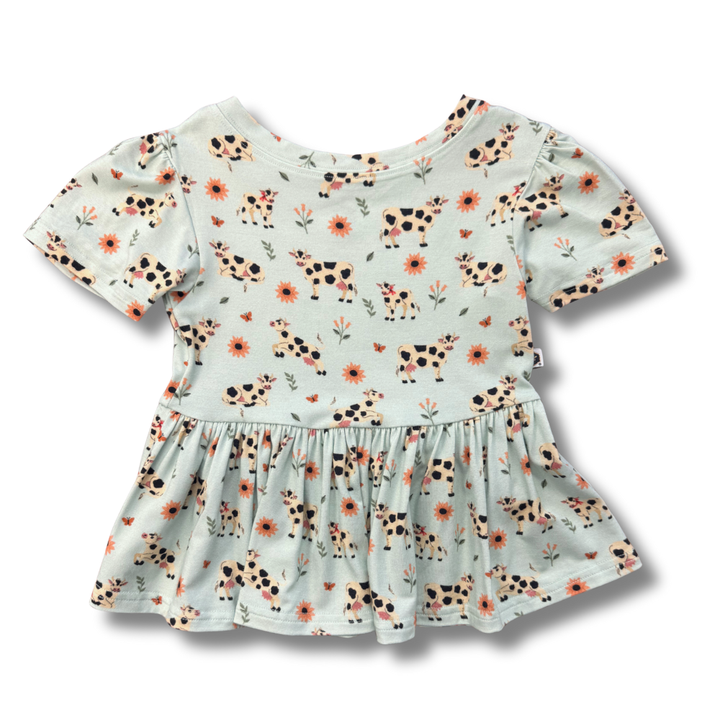 Bamboo Short Sleeve Peplum Top in Moo & You