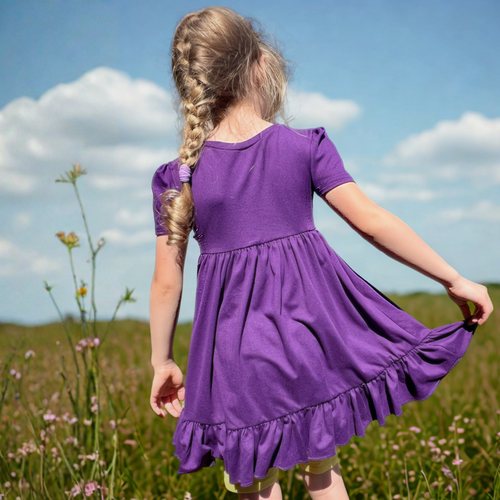Bamboo Short Sleeve Twirl Dress in Amethyst