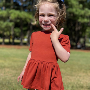 Bamboo Short Sleeve Peplum Top in Brick