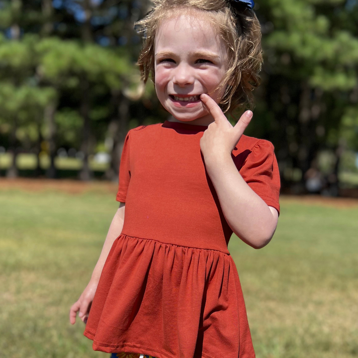 Bamboo Short Sleeve Peplum Top in Brick