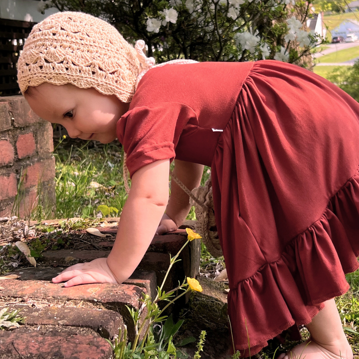 Bamboo Short Sleeve Twirl Dress in Brick