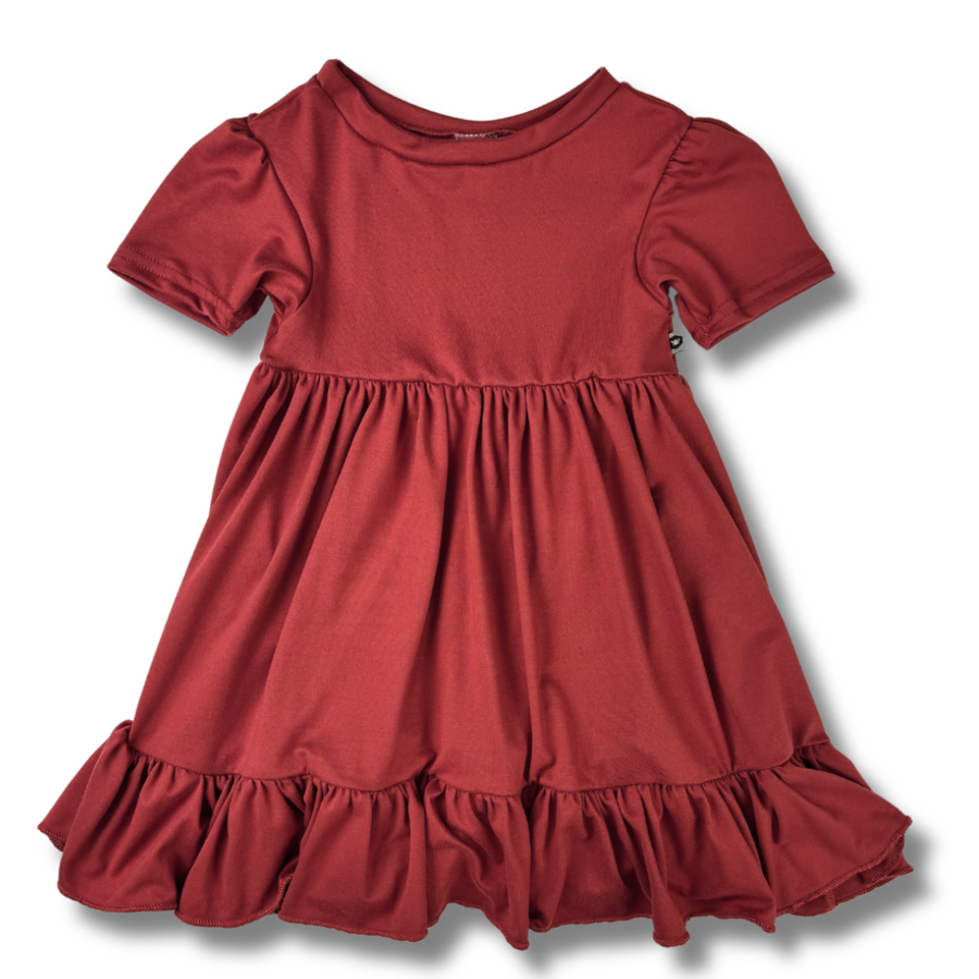 Bamboo Short Sleeve Twirl Dress in Brick