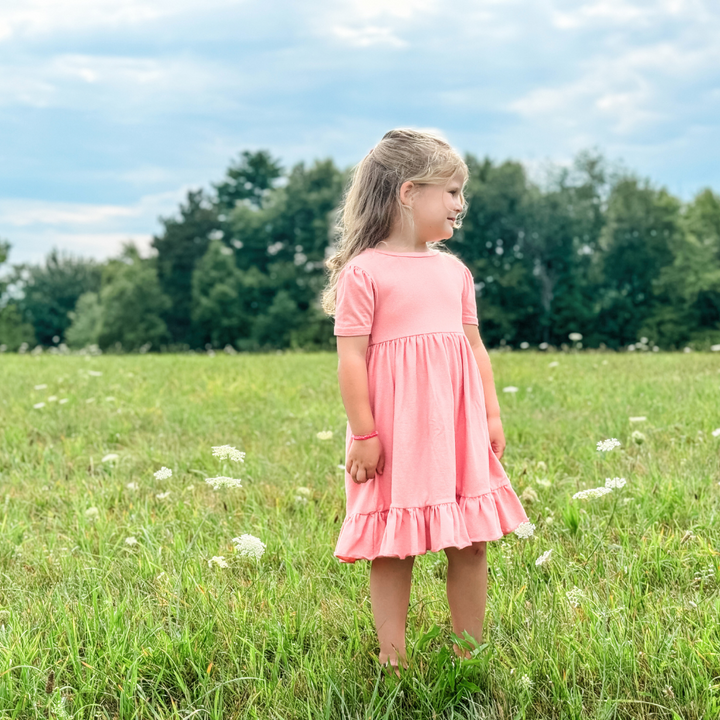 Bamboo Short Sleeve Twirl Dress in Pink Lemonade