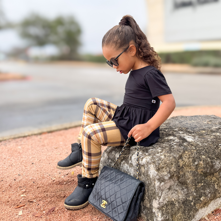 Bamboo Short Sleeve Peplum Top in Black