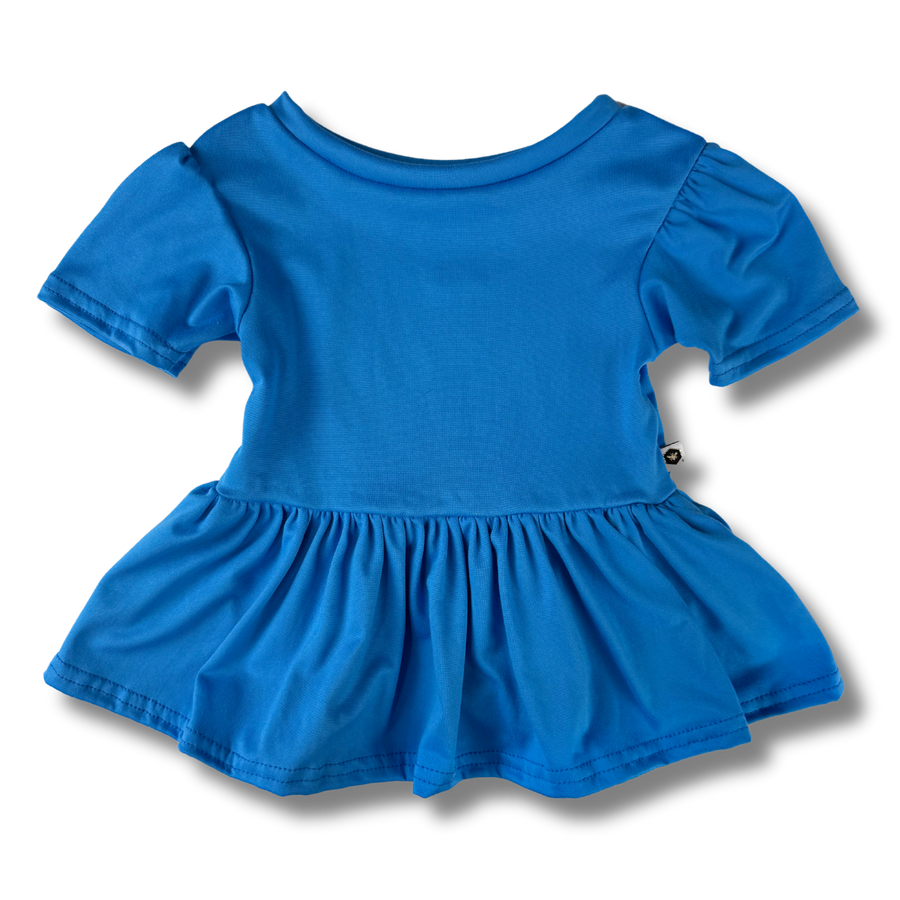 Short Sleeve Peplum Top - Blue Scuba