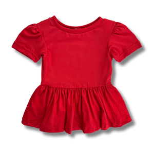 Short Sleeve Peplum Top - Cherry Red