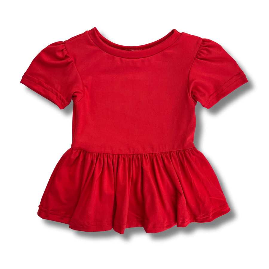 Short Sleeve Peplum Top - Cherry Red