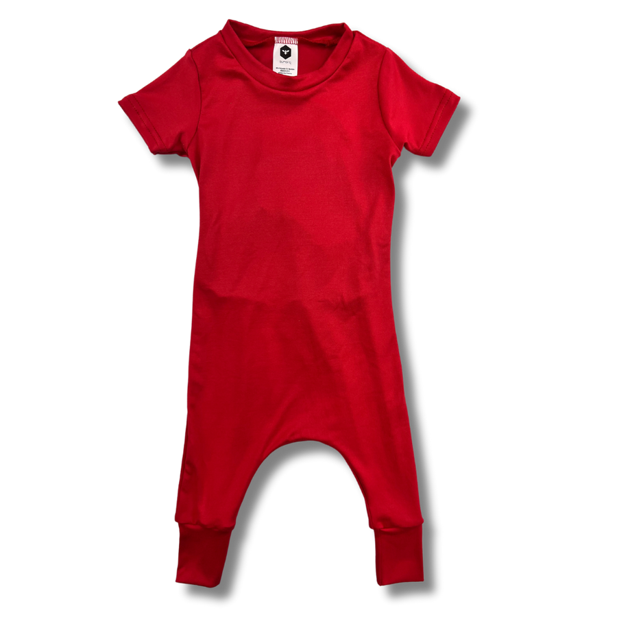 Short Sleeve Romper - Cherry Red